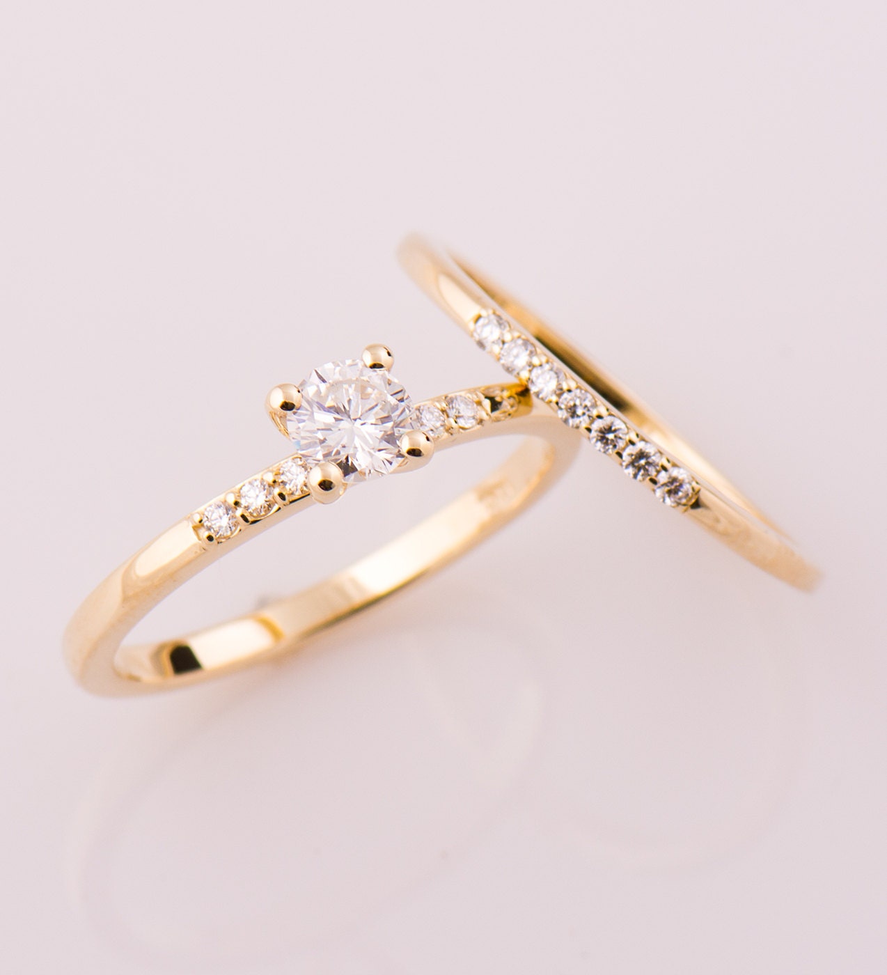 Diamond Rings Set 14K Yellow Gold Set Wedding Rings Set | Etsy