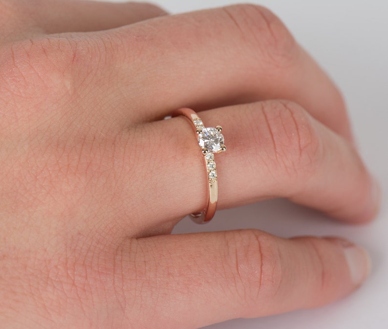 Bague de fiançailles délicate, bague diamant en or rose, bague en or rose 14 carats / 18 carats, bague diamant moderne, bague de fiançailles diamant, bague délicate image 6