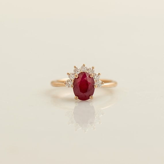 Red Sunset Ruby Ring 14k 18k Rose Gold Ruby Engagement Ring Natural Ruby Oval Ruby Half Halo Oval Ring Crown Engagement Ring Red Etsy Canada