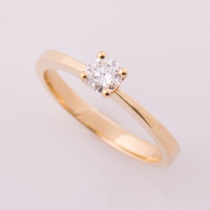 Diamond Engagement Ring, 14K Yellow Gold Diamond ring, Classic Diamond Ring, Delicate Engagement Ring, Reverse Tapered Band, Solitaire Ring image 3