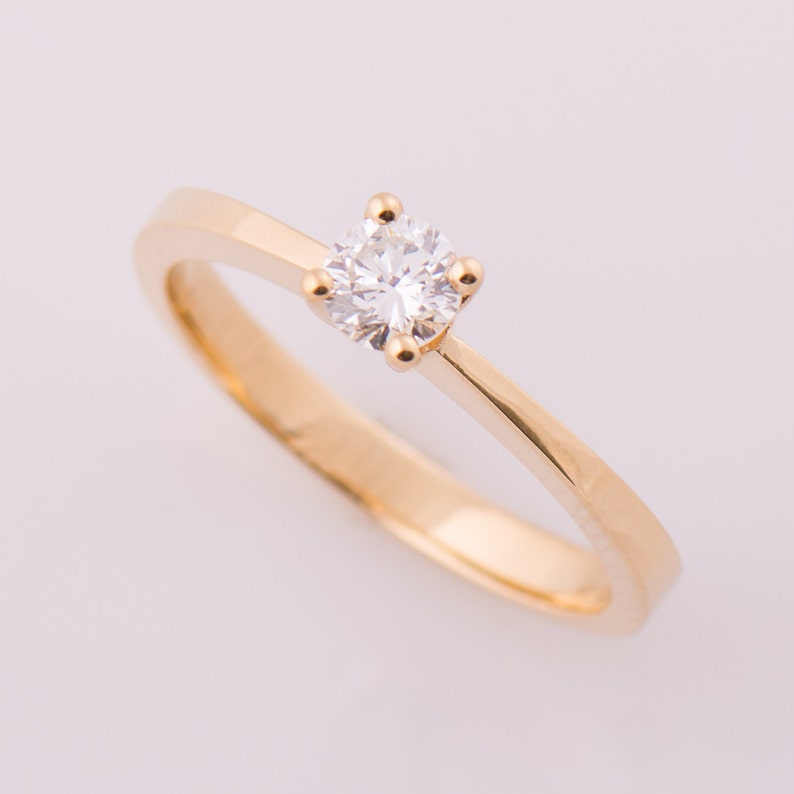 Diamond Engagement Ring, 14K Yellow Gold Diamond ring, Classic Diamond Ring, Delicate Engagement Ring, Reverse Tapered Band, Solitaire Ring image 3