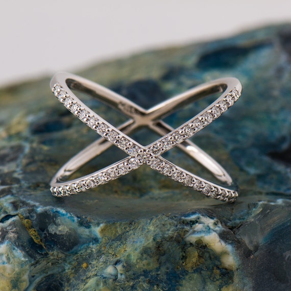 X Diamond Ring, 14K 18K Gold Diamond Ring, Modern Ring X Diamond Ring, 14K 18K Gold Diamond Ring, Modern Ring