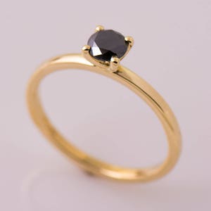 Black Diamond Engagement Ring, 14K Yellow Gold Band, Simple Black Diamond Ring, Solitaire Diamond Ring, One Diamond Ring