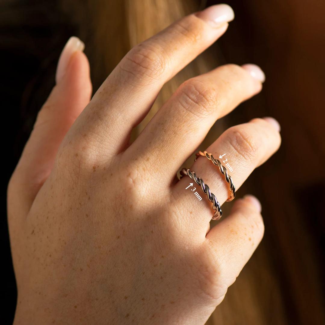 3 MM Rope Ring, 14K / 18K Yellow Gold, Thick Braided Ring, Rope