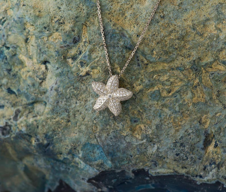 Starfish Diamonds Pendant, 14K / 18K White Gold Necklace, Star Pendant, Diamonds Gift, Bridal Pendant, Anniversary Pendant, Sea Jewelry image 1