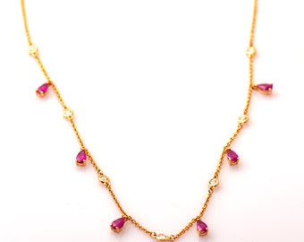 ステーションネックレス、14K / 18Kイエローゴールドネックレス
