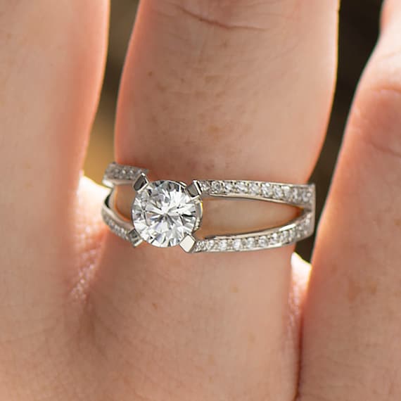 Split Shank Diamond Ring 14K 18K Gold Split Shank Engagement
