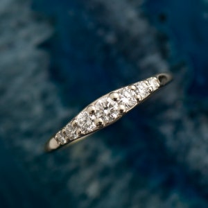 Dainty Engagement Ring, Diamond Wedding Ring, 14k White Gold, Daily wear, Diamonds Stack Ring, Seven Diamonds Ring