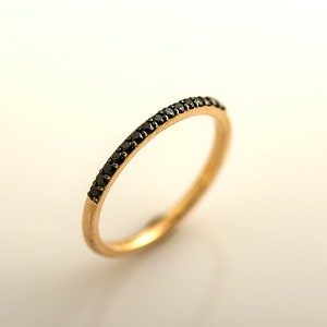 Black Diamonds Ring, 14K / 18K Yellow Gold, Half Eternity Ring, Black Diamonds Band, Stackable Ring, Pave Black Ring, Thin Stack Ring, ring image 7