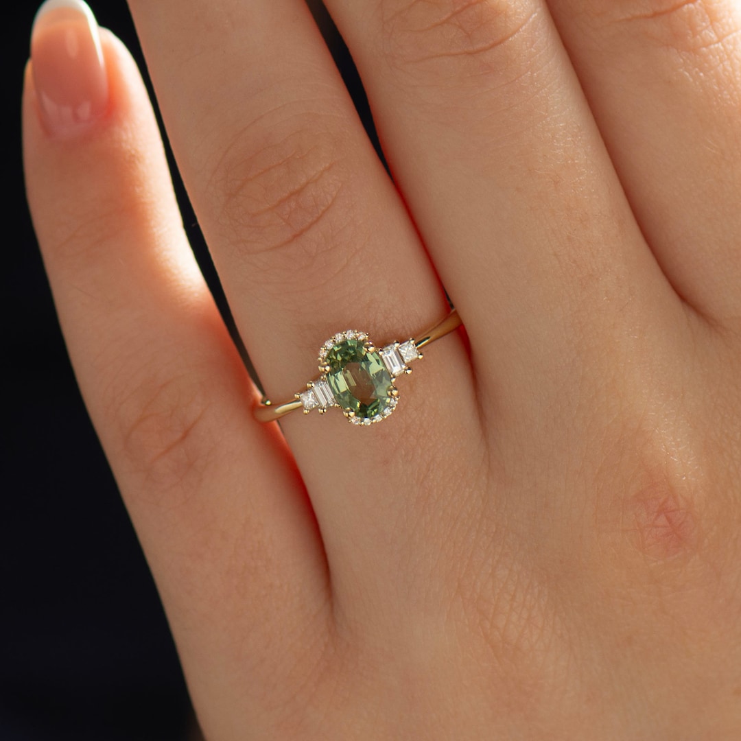 Royal Sapphire Engagement Ring, Oval Green Sapphire, 14K / 18K Yellow — free download