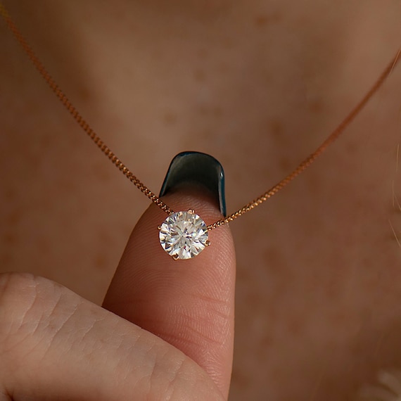 Solitaire Diamond Necklace 14K 18K Gold Diamond Pendant Solitaire Necklace Round Diamond Necklace Minimalist Necklace Round Pendant Etsy UK