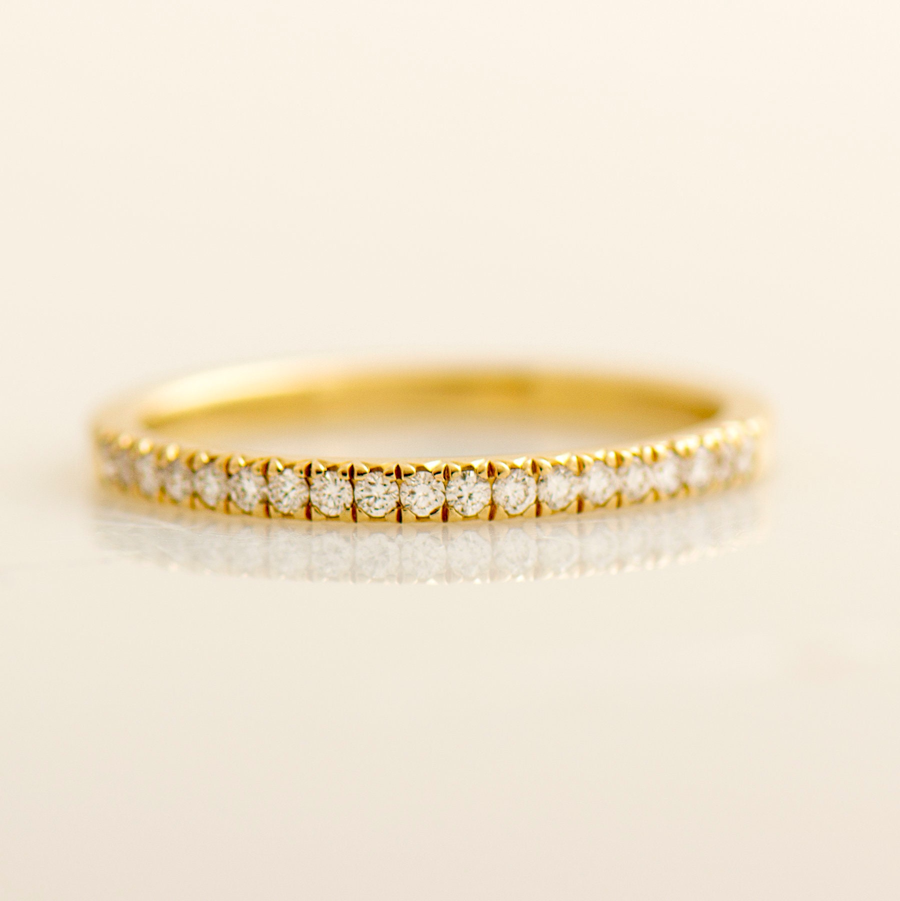 1.7mm Thin Pave' Ring, 14K / 18K Yellow Gold, Half Eternity