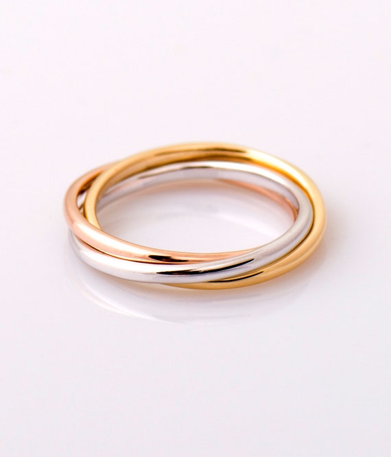 Three Tone Rolling Ring 14K / 18K Gold Wedding Band - Etsy