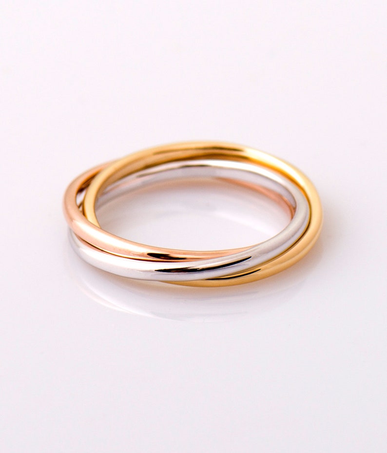 Three Tone Rolling Ring 14K / 18K Gold Wedding Band - Etsy