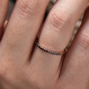 Black Diamonds Ring, 14K / 18K Yellow Gold, Half Eternity Ring, Black Diamonds Band, Stackable Ring, Pave Black Ring, Thin Stack Ring, ring image 3