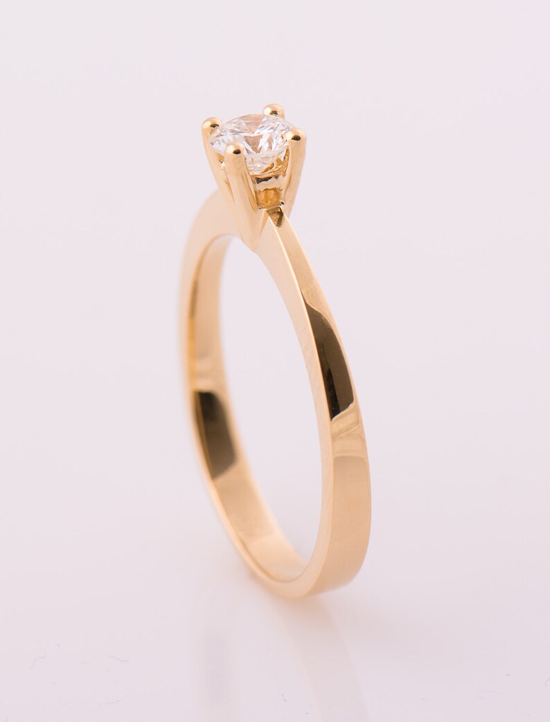 Diamond Engagement Ring, 14K Yellow Gold Diamond ring, Classic Diamond Ring, Delicate Engagement Ring, Reverse Tapered Band, Solitaire Ring image 4