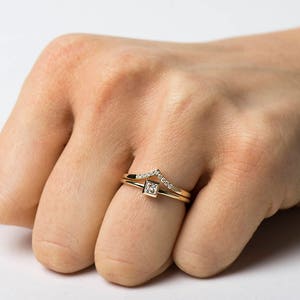 Square Diamond Engagement ring, 14K / 18K Yellow Gold, Dainty Engagement Ring, Thin Solitaire Ring, Princess Cut Diamond, Promise Ring image 10