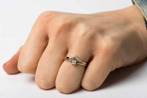Thin band square engagement ring sale