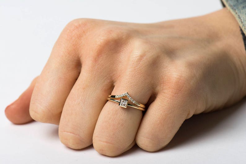 Square Diamond Engagement ring, 14K / 18K Yellow Gold, Dainty Engagement Ring, Thin Solitaire Ring, Princess Cut Diamond, Promise Ring image 10