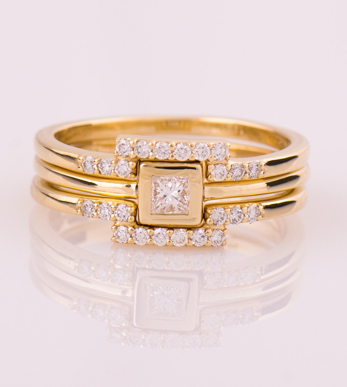Engagement Ring Set, Stackable Gold & Diamonds Rings Set, 14K Yellow Gold  Stacking Bands, Square Diamond Rings, Princess Cut Ring, - Etsy