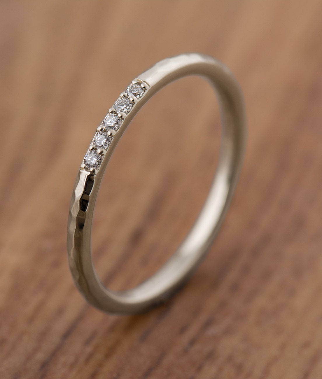1.5 Mm Textured Diamond Ring, 14K / 18K White Gold, Five Diamond Ring ...