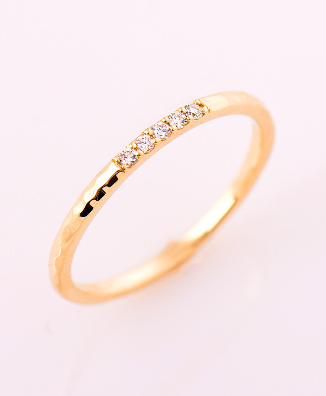 1.5 Mm Textured Diamond Ring 14K / 18k Yellow Gold Five - Etsy