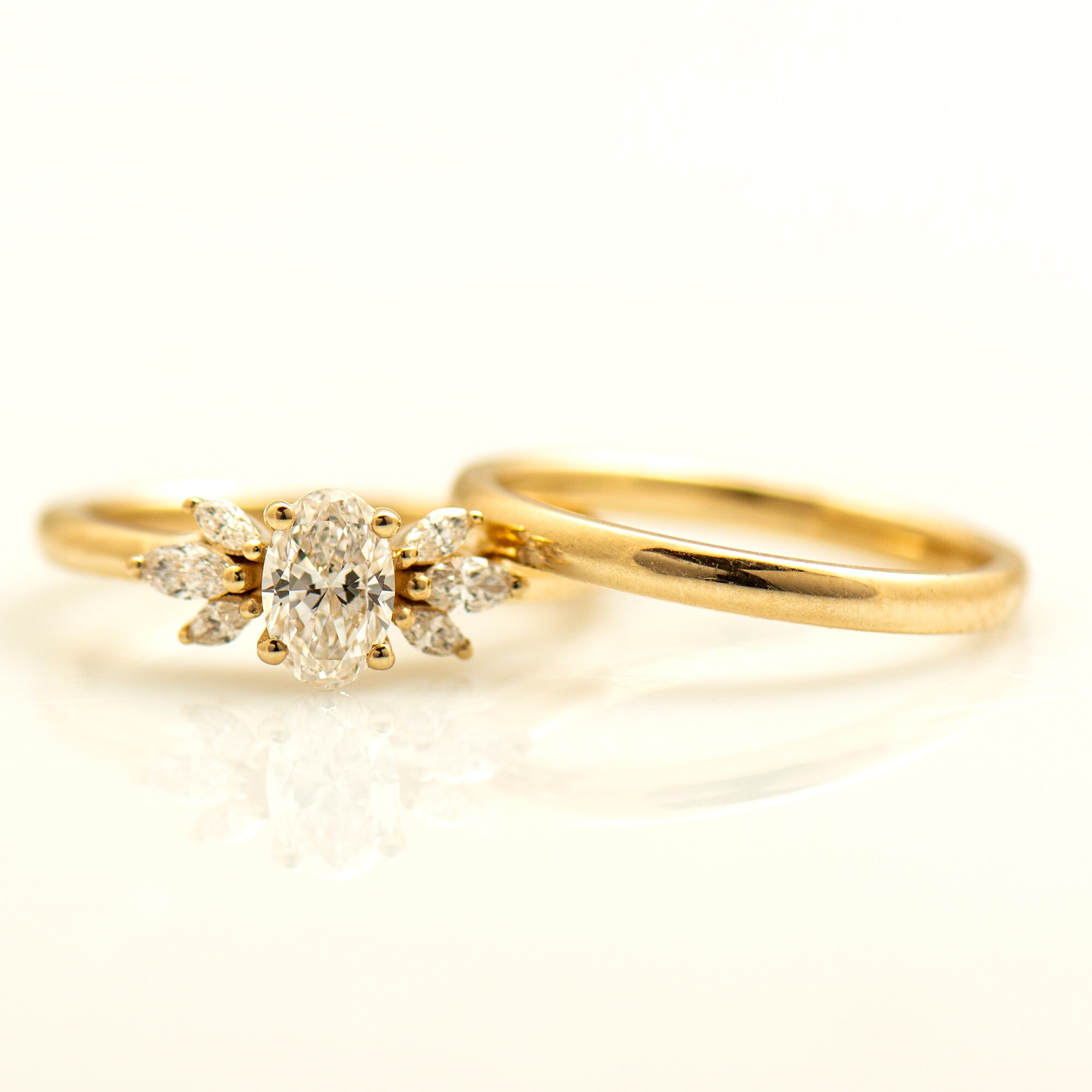 Oval Engagement Ring Set, 14K / 18K Yellow Gold, Floral Engagement Ring, Cluster Engagement Ring, Oval and Marquise Ring, Wedding Set - Etsy Oval Engagement Ring Set, 14K / 18K Yellow Gold, Floral Engagement Ring, Cluster Engagement Ring, Oval and Marquise Ring, Wedding Set - Etsy