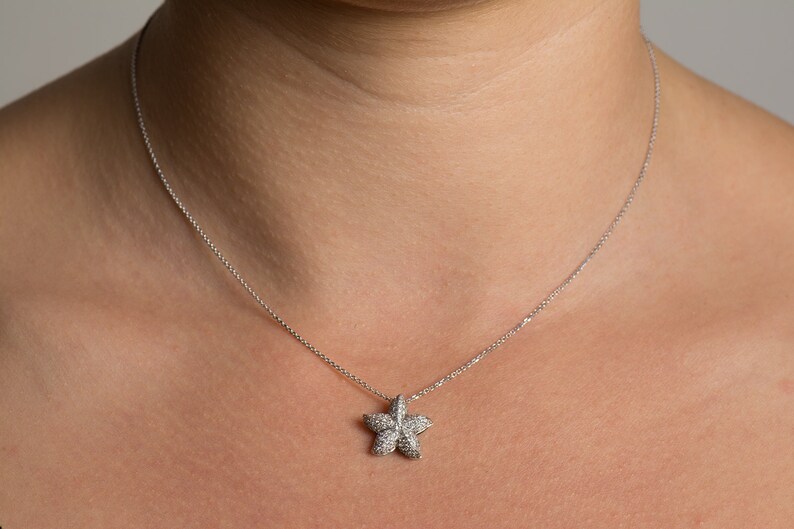 Starfish Diamonds Pendant, 14K / 18K White Gold Necklace, Star Pendant, Diamonds Gift, Bridal Pendant, Anniversary Pendant, Sea Jewelry image 6