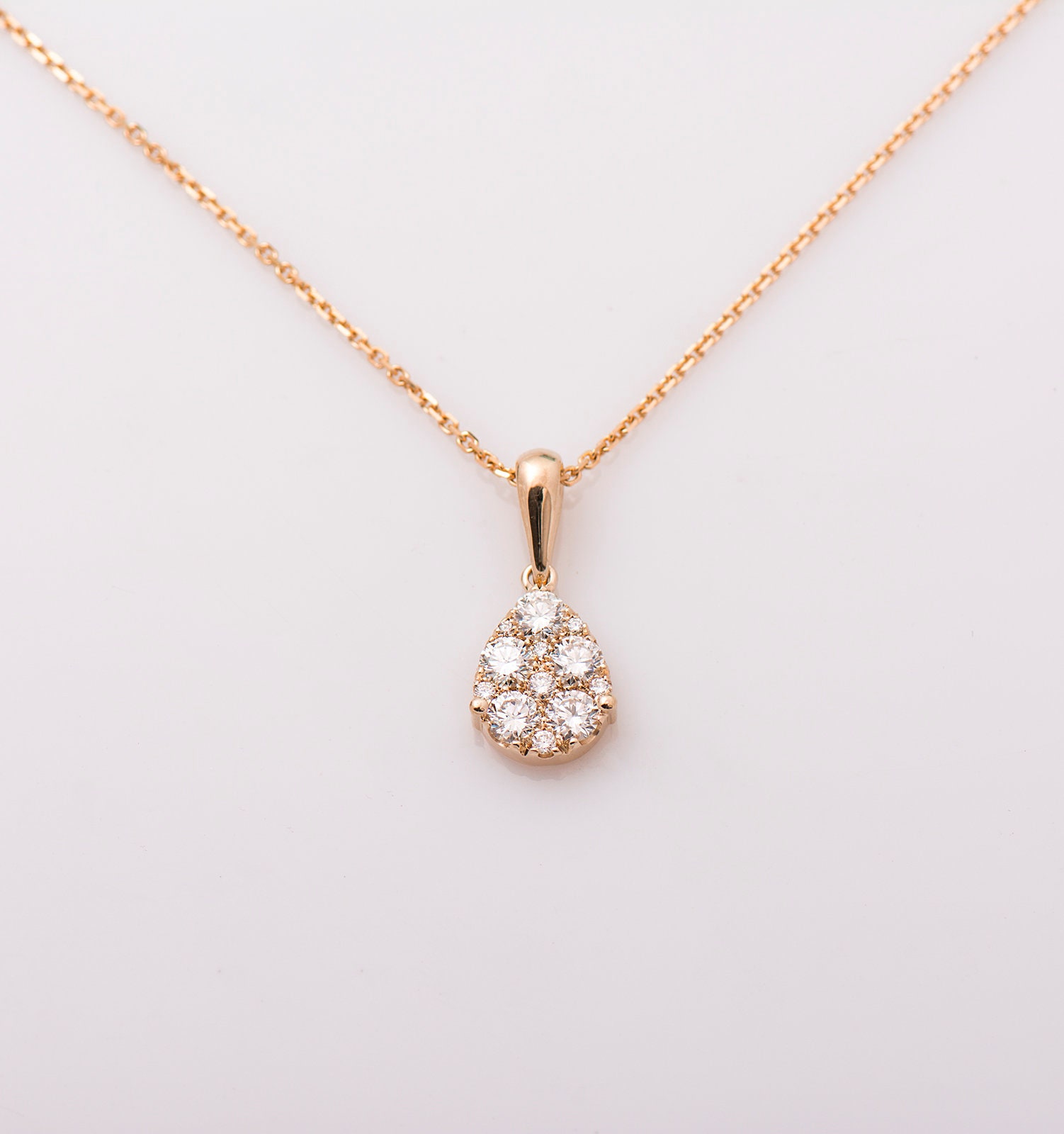 Teardrop Necklace 14k / 18k Rose Gold Necklace Diamonds | Etsy