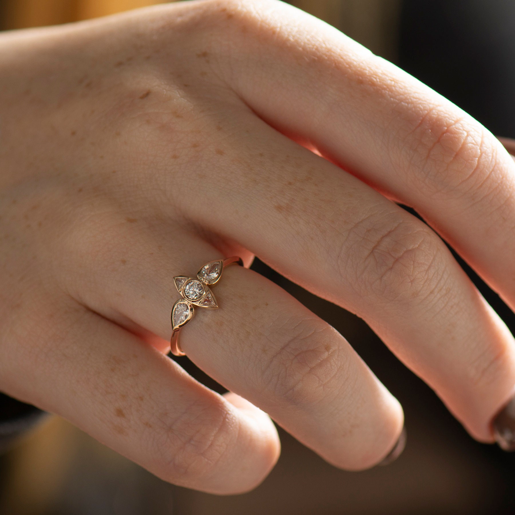 The Boho Diamond Ring, Unique Diamond Ring, 14K / 18K Rose The Boho Diamond Ring, Unique Diamond Ring, 14K / 18K Rose