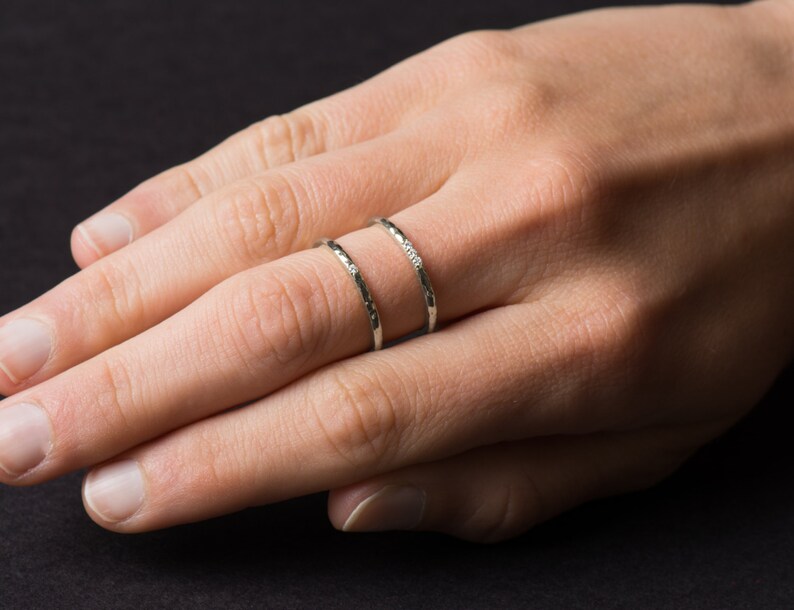 1.5 Mm Textured Diamond Ring, 14K / 18K White Gold, Five Diamond Ring ...