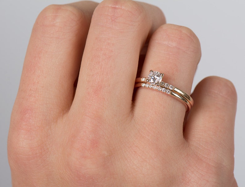 Bague de fiançailles délicate, bague diamant en or rose, bague en or rose 14 carats / 18 carats, bague diamant moderne, bague de fiançailles diamant, bague délicate image 7