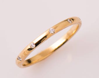 2 MM Wide, Evenly Spaced Diamonds Ring, 14K / 18K Yellow Gold, Stacking Ring, Eternity Diamonds Ring, Wedding Ring, Flush Set, Daily Ring