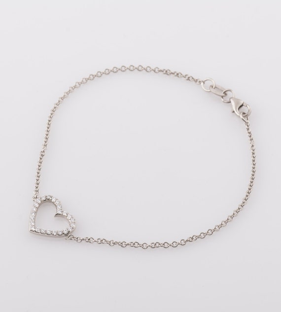 Heart Diamond Bracelet, 14k / 18k White Gold Diamond