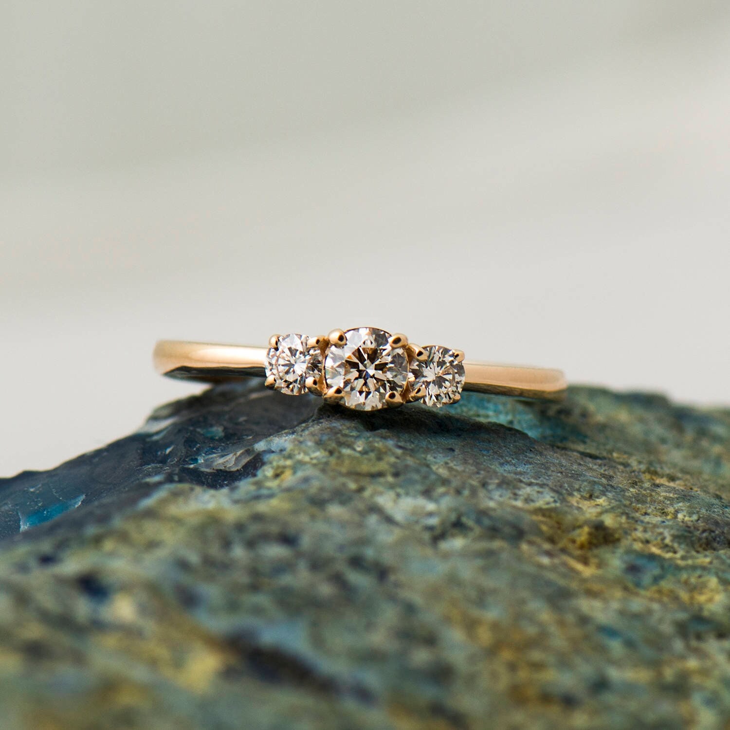 Three Stones Engagement Ring Delicate Three Diamonds Ring 14K