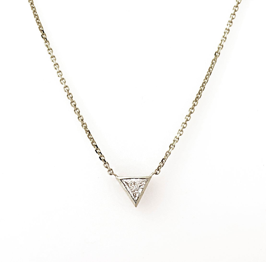 Triangle Diamond Necklace 14K / 18K White Gold Diamond Etsy