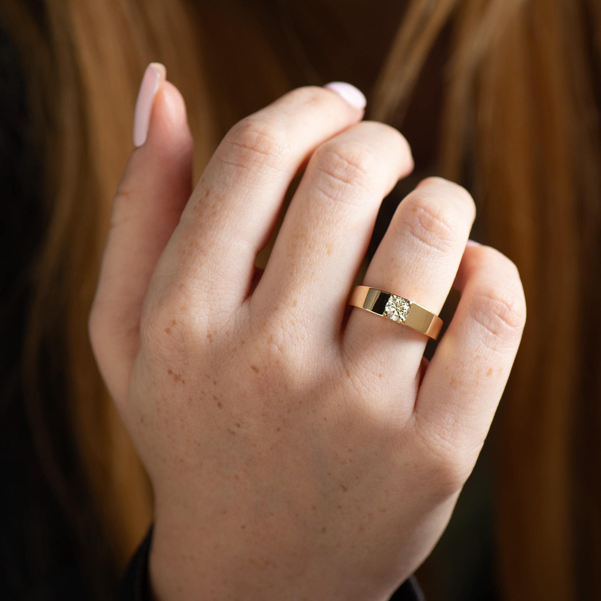 Breiter Solitar Diamant Ring 14K 18K Gelbgold Solitar Ring Dicker Verlobungsring Breiter Diamantring Dicker Solitar Golddiamant Etsy