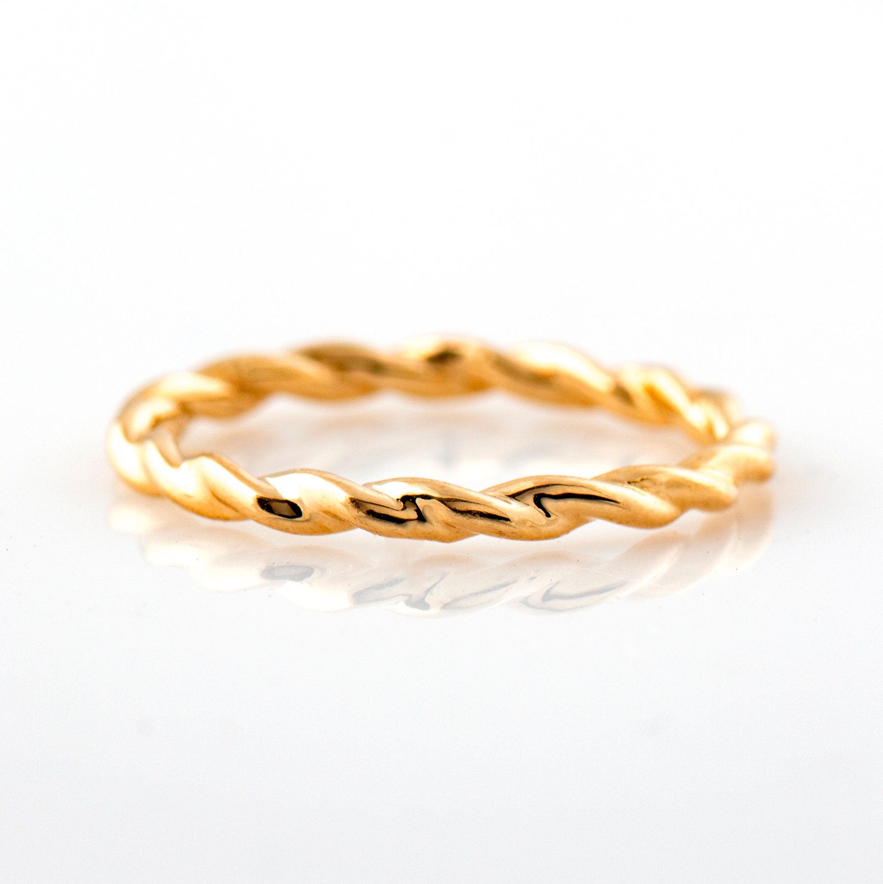 2 MM 編み込みリング、14K / 18K ローズゴールド、編み込み結婚指輪 