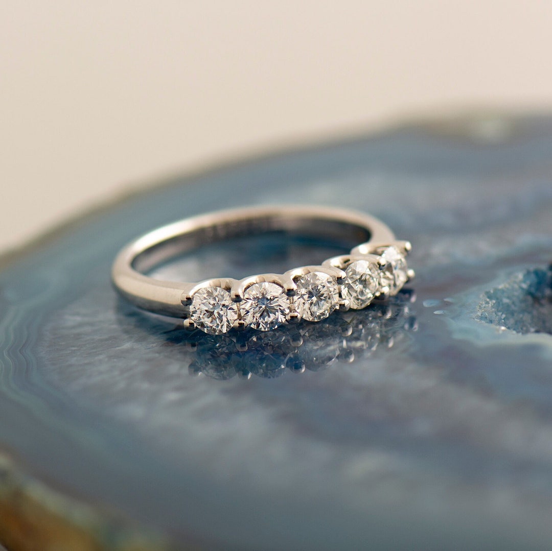 Five Stones Ring, 14K / 18K White Gold, Wedding Diamonds Ring, Anniversary Ring, Diamonds Stack Ring, Shared Prong Ring, Half Eternity Ring - Etsy Five Stones Ring, 14K / 18K White Gold, Wedding Diamonds Ring, Anniversary Ring, Diamonds Stack Ring, Shared Prong Ring, Half Eternity Ring - Etsy