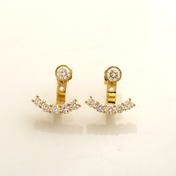 Ear Jacket Earrings 14K 18K Yellow Gold Diamond Earrings Diamond Studs Diamond Earrings Jackets Anniversary Gift Wedding Gift Etsy Canada