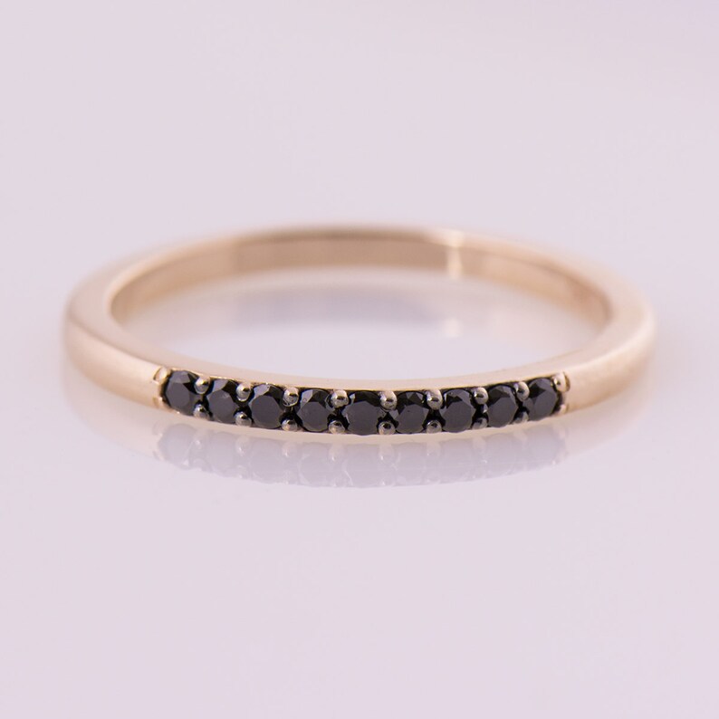 Wedding Band Black Diamond Ring Thin Diamonds ring Half Eternity 9 Diamonds Ring 14K 18K Yellow Gold Stacking Ring Dainty Ring