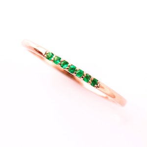 Rose Gold Emeralds Ring, 14K / 18K Rose Gold, Dainty Emeralds Band, Stackable Ring, Stacking Band, Emeralds Wedding ring, Thin Wedding ring