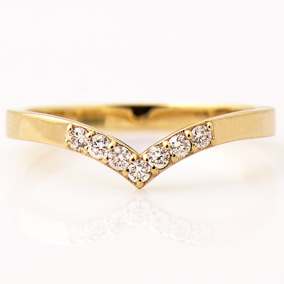 18K Gold Chevron Shape Diamond Ring Guard Wedding Band 18K Yellow Gold / Lab-Grown Diamonds / 8.25