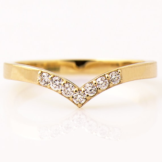 18K Gold Chevron Shape Diamond Ring Guard Wedding Band 18K Yellow Gold / Lab-Grown Diamonds / 8.25