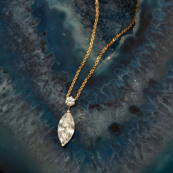 Marquise Diamond Necklace 14K 18K Rose Gold Diamond Necklace