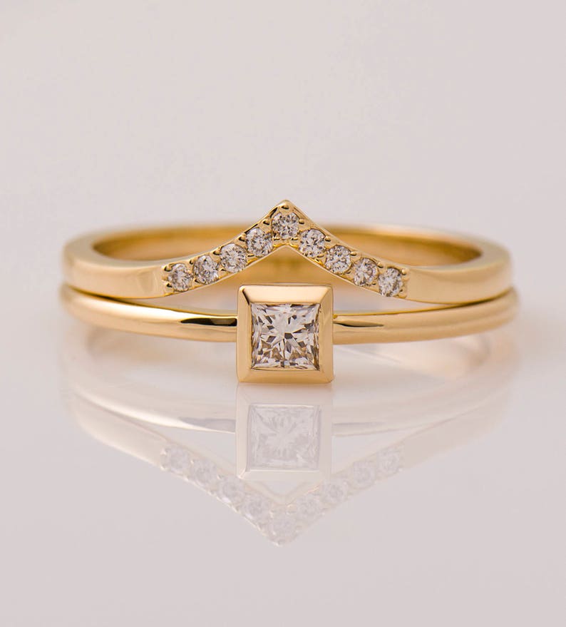 Square Diamond Engagement ring, 14K / 18K Yellow Gold, Dainty Engagement Ring, Thin Solitaire Ring, Princess Cut Diamond, Promise Ring image 8