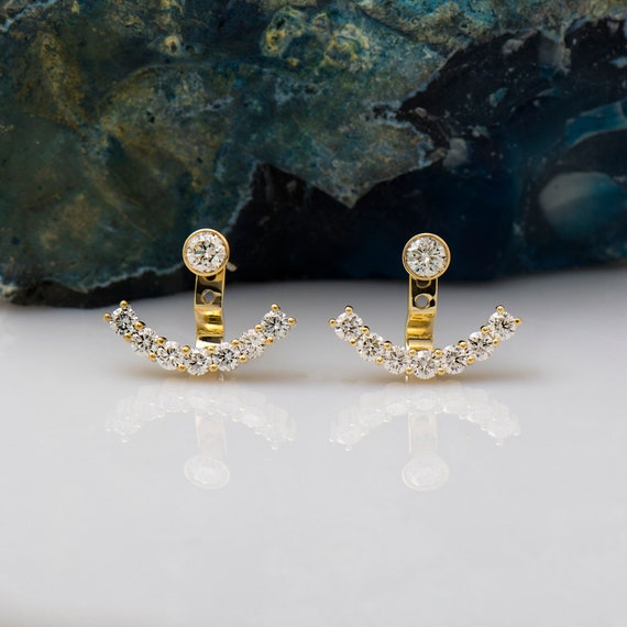 Ear Jacket Earrings 14K 18K Yellow Gold Diamond Earrings