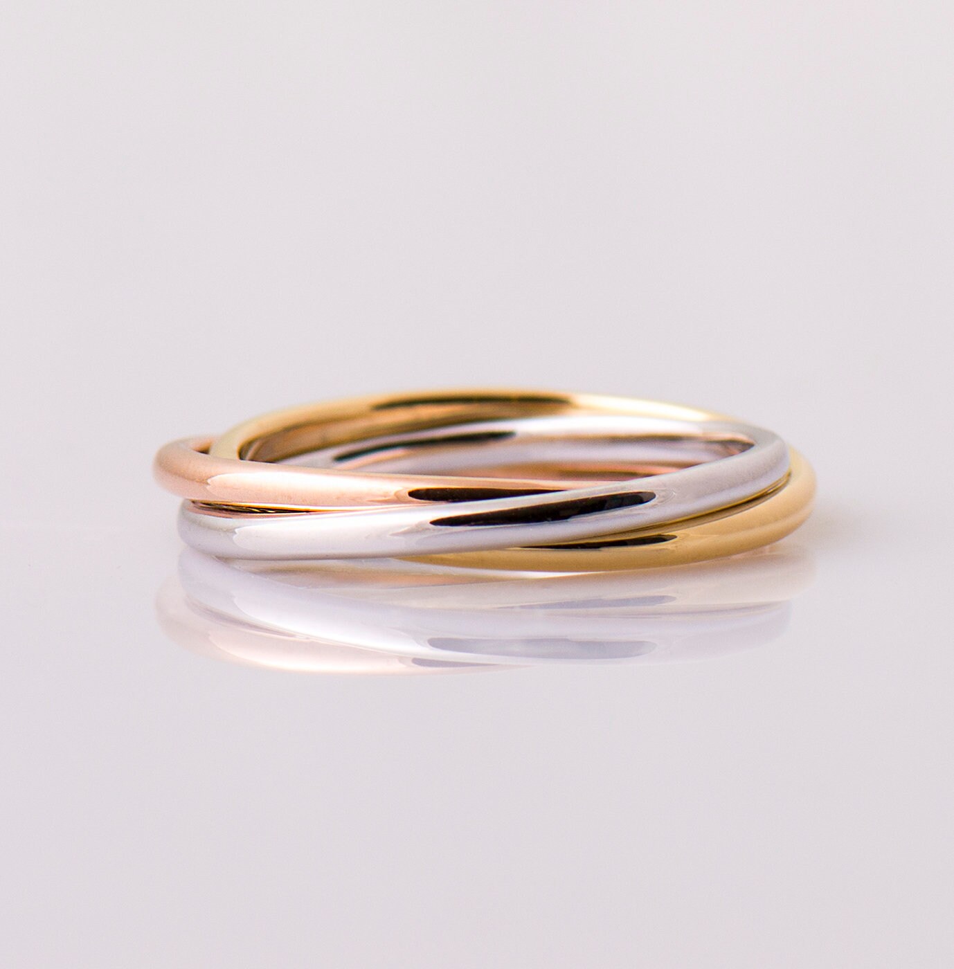 Three Tone Rolling Ring 14K / 18K Gold Wedding Band - Etsy