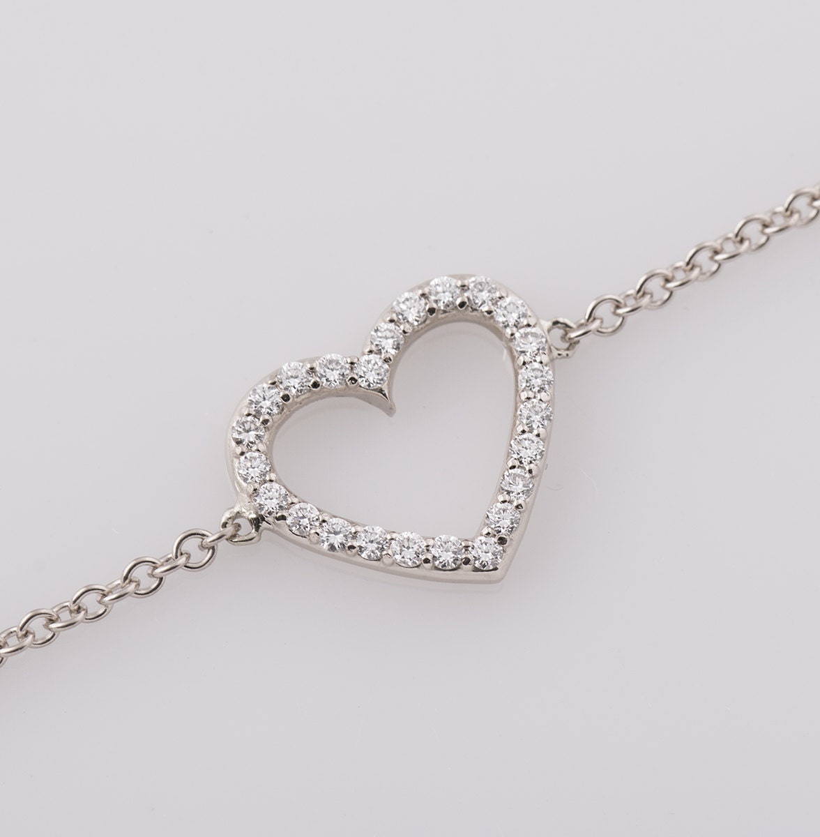 Heart Diamond Bracelet, 14k / 18k White Gold Diamond