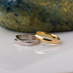 Square Shape Rings, Unique Wedding Rings, Diamond Bar Ring, 14K Gold ...